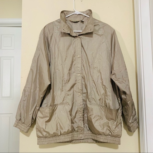 VTG HABAND Womens bomber metallic Coat Jacket Tan Fully Lined Nylon SIZE M - Picture 2 of 8